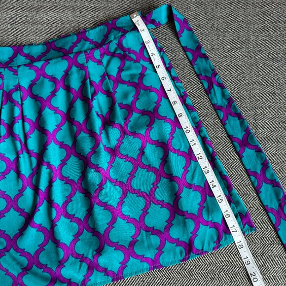 Purple & Teal Geometric Print Mini Skirt Tie Waist - Picture 13 of 15